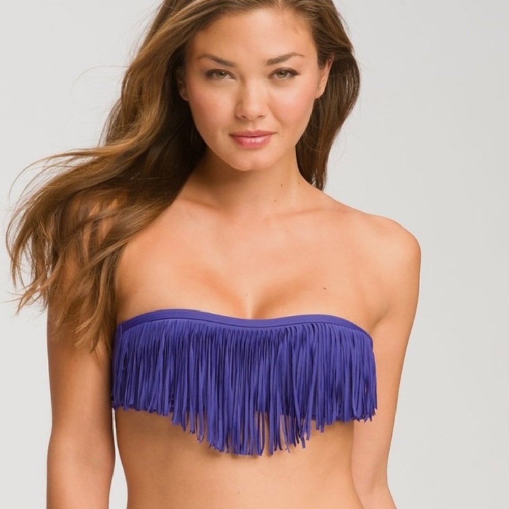 L*Space Dolly Fringe Bandeau Bikini Top S